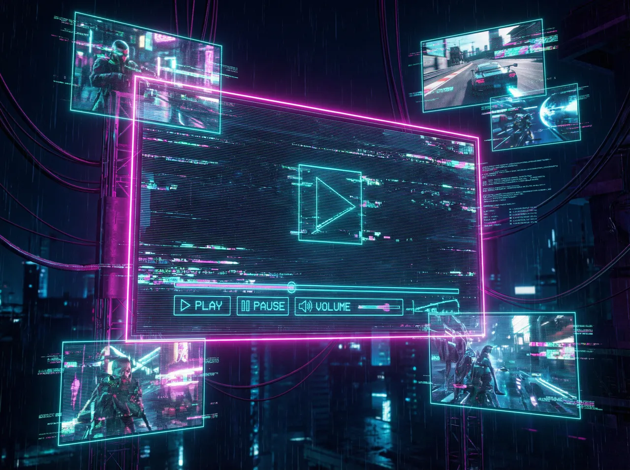 炸金花小游戏 霓虹线框影院频道全息播放器