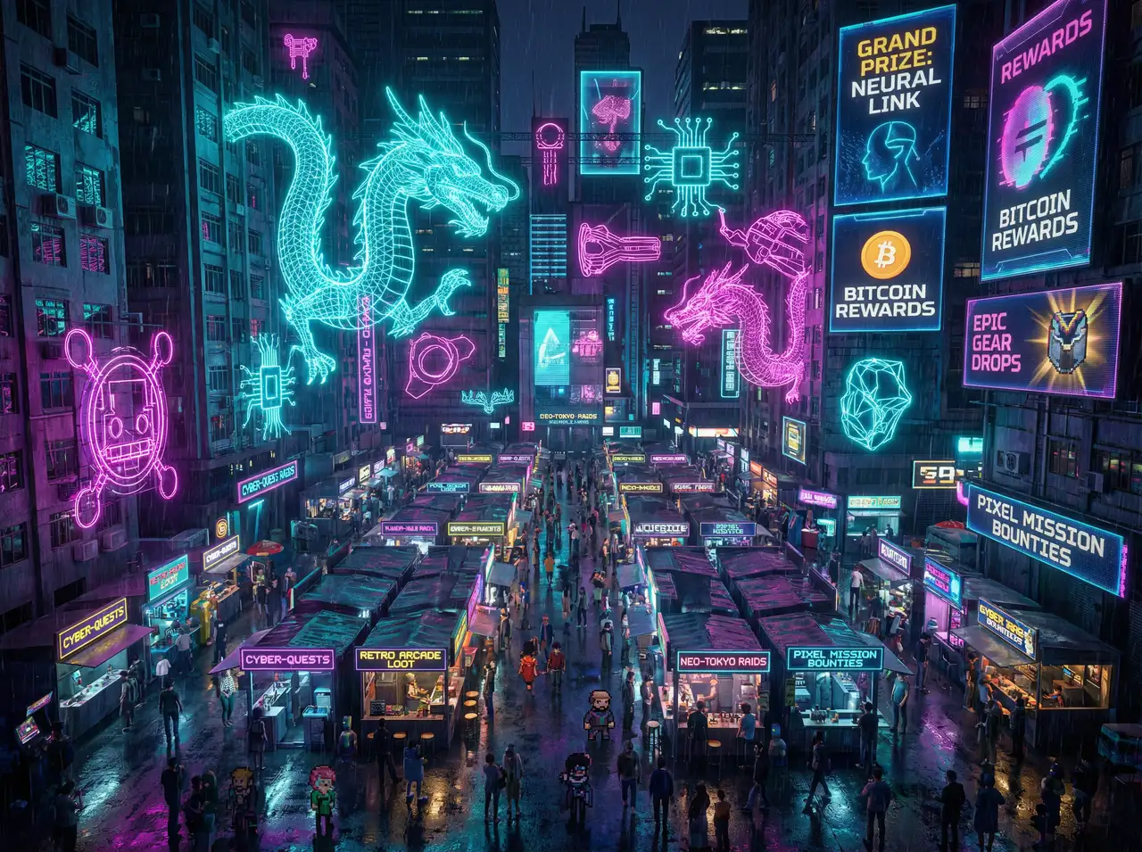 炸金花小游戏 不夜城活动广场赛博集市