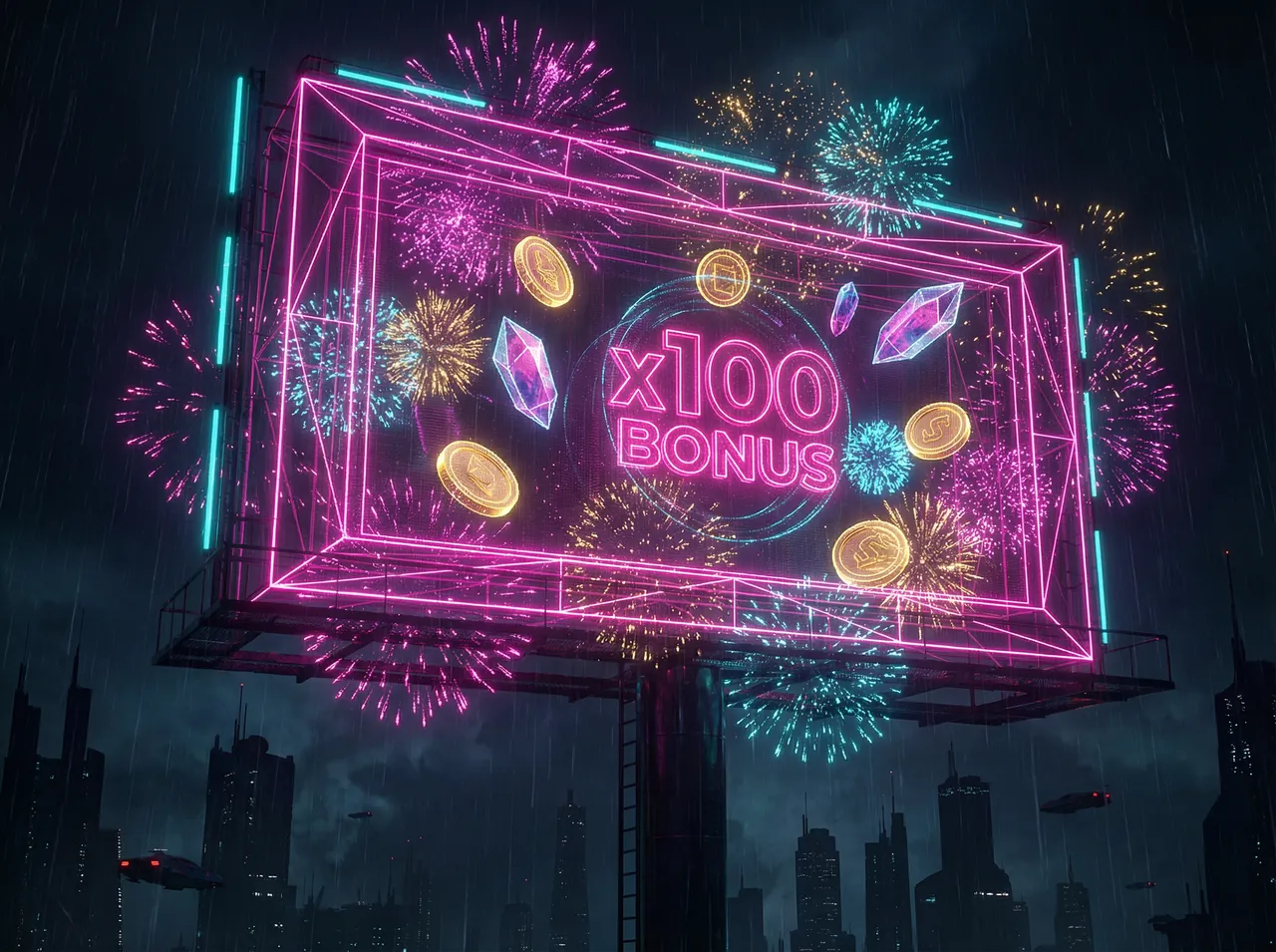 炸金花小游戏 首充狂欢夜霓虹线框广告牌