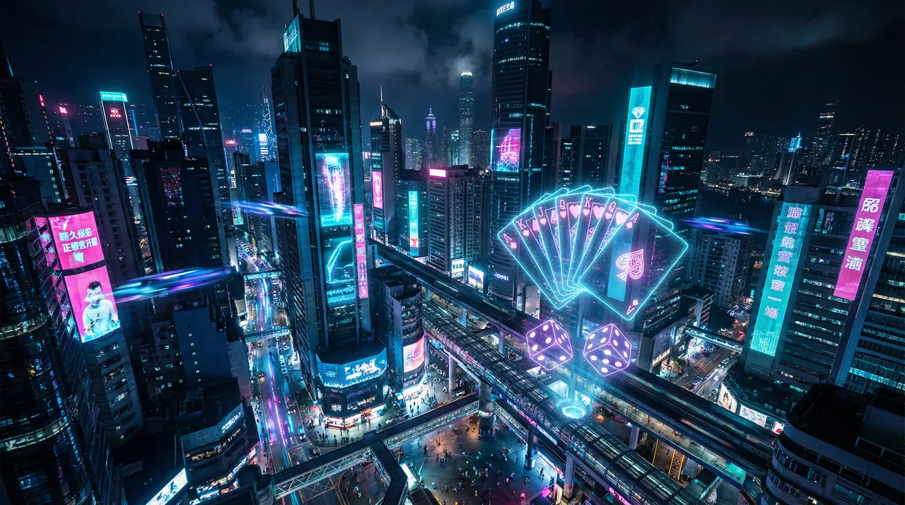 炸金花小游戏 赛博朋克不夜城全景 - 霓虹线框娱乐矩阵